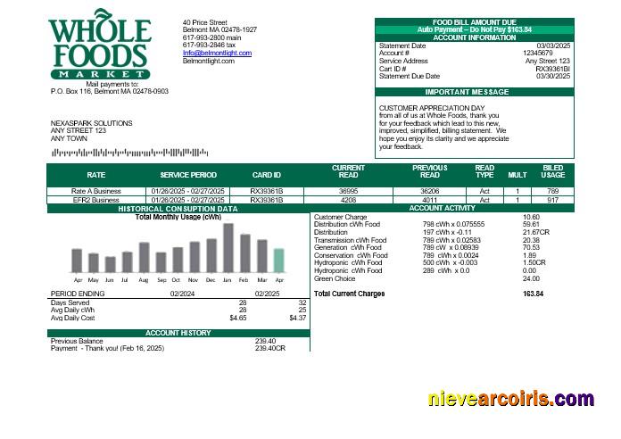 USA Whole Foods Market business utility bill